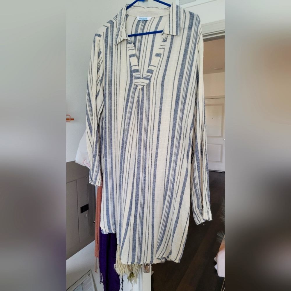 BLUE/WHITE STRIPE LONG SLEEVE COVERUP OR DRESS